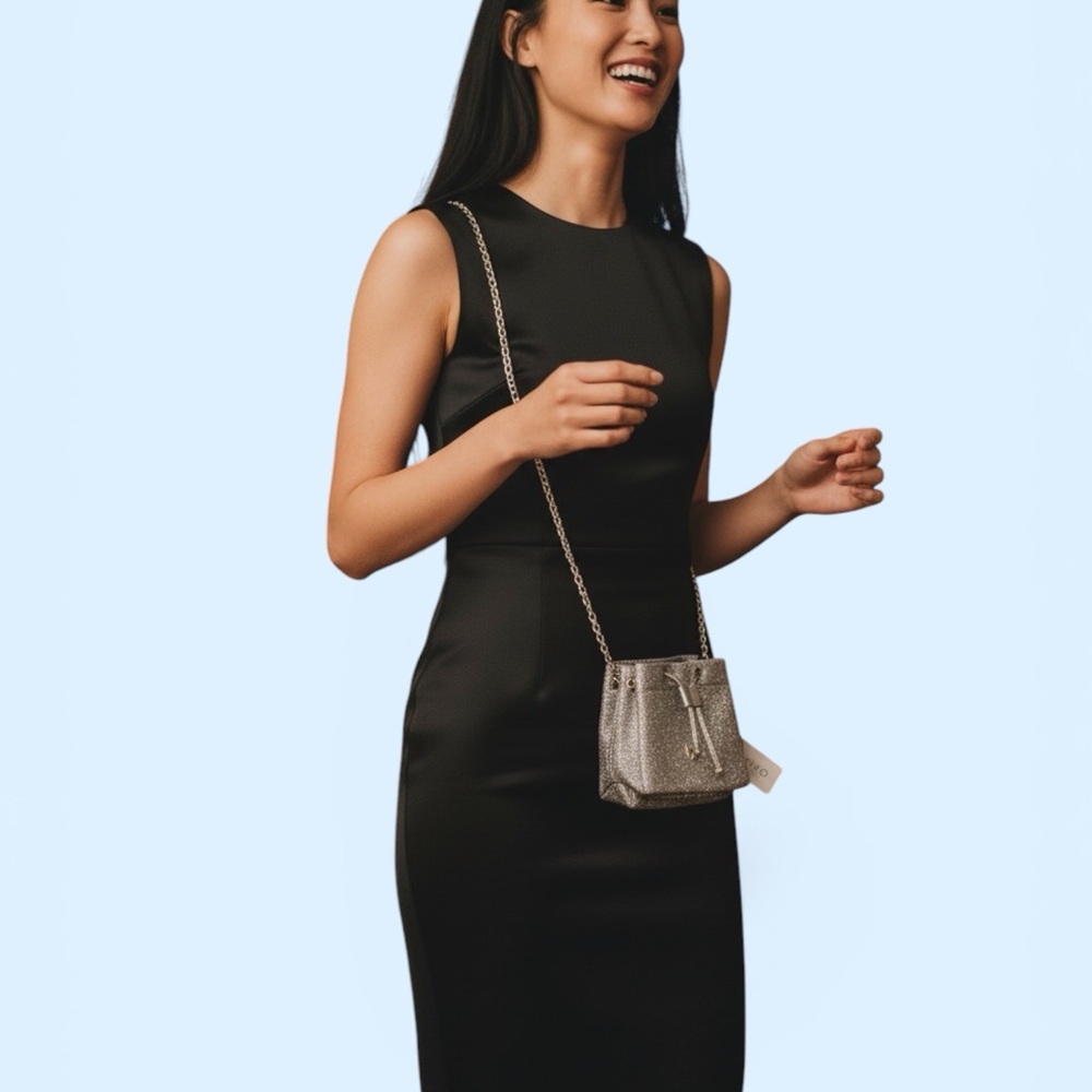 Kiko Milano Champagne Gold Glitter Mini Bucket‎ Bag Crossbody Chain Strap NEW